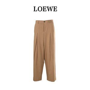 LOEWE Solid Color Zipper Straight Fit Casual Pants Men's Khaki 48